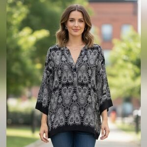 Rose and Olive black and white blouse sheer size medium / large.